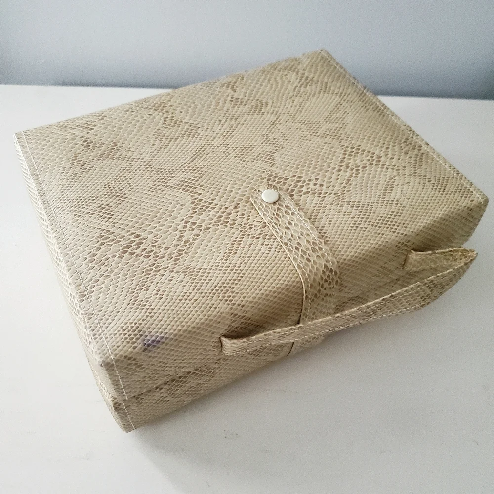 Taupe Faux Leather Travel Jewelry Box with Mirror